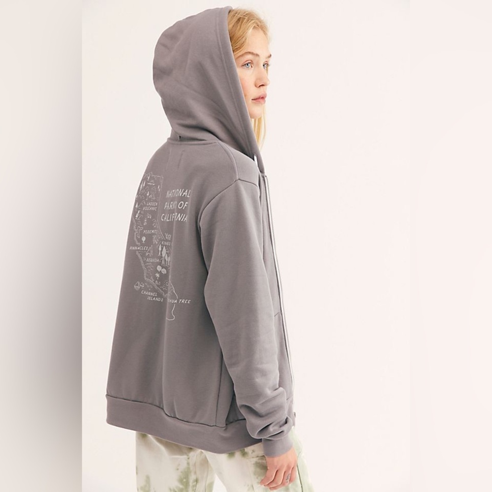 NWT Free People x Parks Project California Parks Zip-Up Hoodie in Charcoal - Med